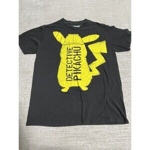 Pokemon Shirt Youth Large Black Cotton Crew Detective Pikachu Movie Unisex Kids